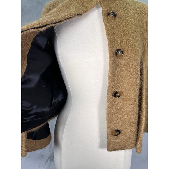 Zara Women's Camel Ochre Mohair Blend Cape Cropped Jacket Size Medium - Picture 5 of 12